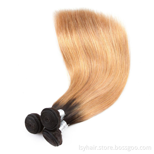 1B27 ombre Blonde Hair Bundles With Closure 3 Bundles With 4x4 Lace Closure Brazilian Straight Hair Remy Human Hair Extensions